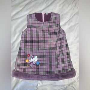 Hello kitty embroidered angel fairy purple plaid fur hem jumper dress girls 6